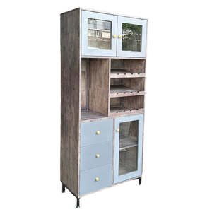 TPA012 <b>Rustic</b> Modern Dining <b>Cabinet</b> Rubber Wood with Iron Legs for Home Bar or Living Room Home Furniture - Product Image 1