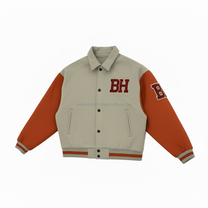 Veste universitaire en laine et polyester 380 GSM bicolore Beige Orange lettre brodée personnalisée Logo Design vestes universitaires pour femmes - Product Image 4