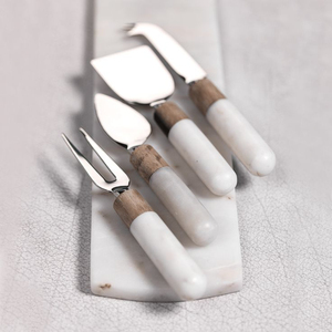 Juego de utensilios de cocina de acero inoxidable de calidad superior con mango de bambú y mármol, accesorios para queso - Product Image 1