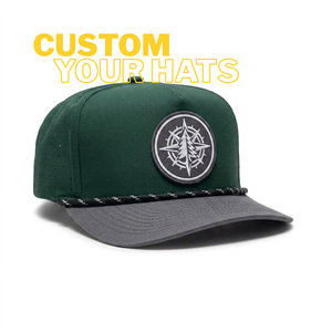 5 Panel Rope Golf Cap Adjustable Strap Laser Cut Design Custom PVC Rubber Logo Sport Hat for Men Women - Product Image 1