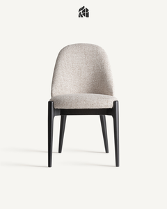 Chaise de salle à manger moderne en bouclette, pieds en teck massif, tissu beige, style scandinave, mobilier pour la maison, hôtel, café, villa - Product Image 2