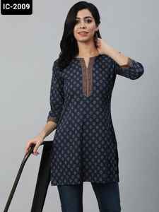 Top de algodón con estampado de estilo elegante túnica Desihn para uso diario e informal Kurtis cortos para mujer - Product Image 5