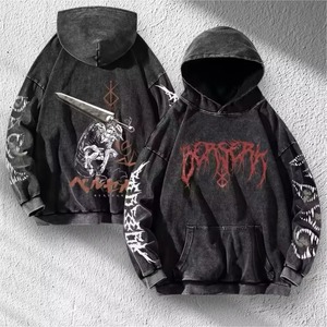 เสื้อฮู้ดดี้พิมพ์ลายโกธิคทรงโอเวอร์ไซส์สำหรับผู้ชาย สีดำ ผ้าฝ้ายเฟรนช์เทอร์รี่ แขนยาว มีกระเป๋า สไตล์สตรีทแวร์ รับผลิตแบบ OEM ขายส่งจากโรงงาน - Product Image 4