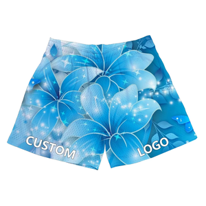 กางเกงขาสั้นตาข่ายสำหรับผู้ชายพิมพ์ลายดอกลิลลี่ผ้าตาข่ายผ้าโพลีเอสเตอร์แบบถักสั้น - Product Image 2