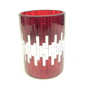 Bougeoir en verre fini mosaïque rouge et blanc ouragans pour décor de table de noël de fête décorative à la maison - Product Image 1