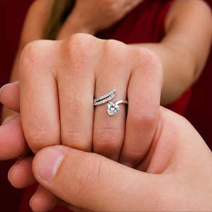 Hallmark Silver Sterling Heart <b>Ring</b> Rhodium Plated <b>Couple</b> <b>Ring</b> with Diamond Zircon Inlay Cute Bezel Setting for Engagement Gift - Product Image 1