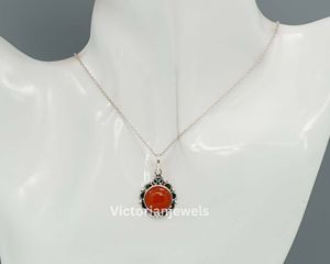 925 argent sterling massif juillet mois pierre de naissance cornaline avec lunette réglage fleur Style pendentif à breloque - Product Image 4