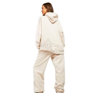Survêtements d'hiver pour femmes, 100% coton, à capuche, décontractés, grande taille, logo personnalisé imprimé, pantalons de survêtement respirants, légers, écologiques - Product Image 4