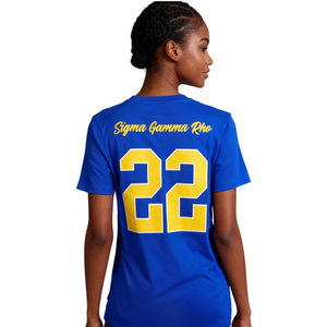 Sigma Gamma Rho <b>Glitter</b> Dry Fit T Shirt Royal <b>Blue</b> Womens Greek Letter Tee SGR Sorority Apparel Short Sleeve Athletic Fit - Product Image 2