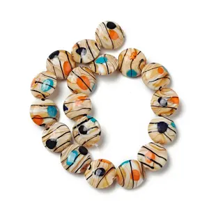 Ensemble de perles de verre de Murano d'Italie 8mm perles de cristal plates motifs peints pour la création de bijoux, y compris les bracelets bagues boucles d'oreilles - Product Image 3