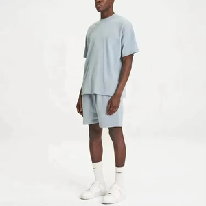 Chándal de algodón de 2 piezas personalizado unisex, Conjunto de camiseta de manga corta y pantalones cortos de verano para hombres y mujeres con cierre de cintura elástica - Product Image 4