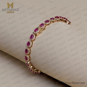 ปูเพชรแข็งทอง14K สร้อยข้อมือเพชรทับทิมธรรมชาติทำด้วยมือสร้อยข้อมือ opanable เครื่องประดับสร้อยข้อมือเพชรทับทิมทอง - Product Image 5