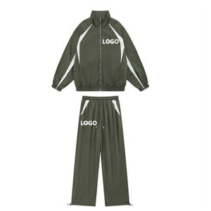 ชุดสองชิ้นลำลองของผู้ชายกางเกงกีฬาวิ่งแขนยาวแห้งเร็วกางเกงกีฬาฤดูหนาวเสื้อกันลมพิมพ์ลายสีพื้น - Product Image 2