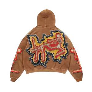 Sweat à capuche court en coton de haute qualité pour hommes, personnalisé, en molleton français, avec patch en strass, broderie, capuche courte, effet usé - Product Image 2