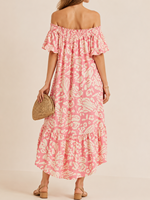 Robe longue maxi florale pour femme, épaules dénudées, manches à volants, superposée, fluide, style bohème, pour vacances d'été, plage, décontractée et élégante
