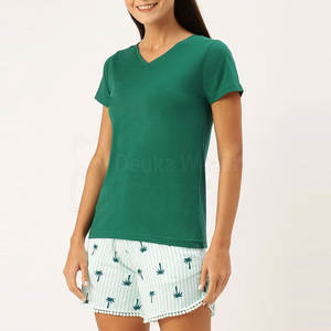 Prix de gros – Ensemble d'été personnalisé pour femme, col rond, coupe droite, manches courtes, impression numérique, 100 % coton, séchage rapide - Product Image 2