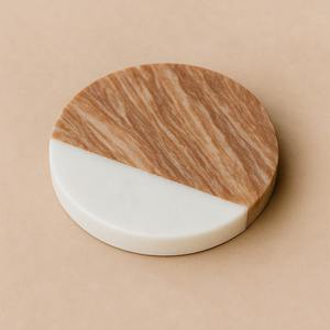 Modern Half-Half Marble Coaster Two Tone Black and White Stylish Single Sided Drink Pad for Home Bar <b>Tabletop</b> Decor - Product Image 2