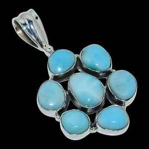 Vintage Natural Larimar Bezel Setting Pendant <b>Necklace</b> 925 <b>Solid</b> Sterling <b>Silver</b> Handmade Gold Plated Engagement Unisex - Product Image 2
