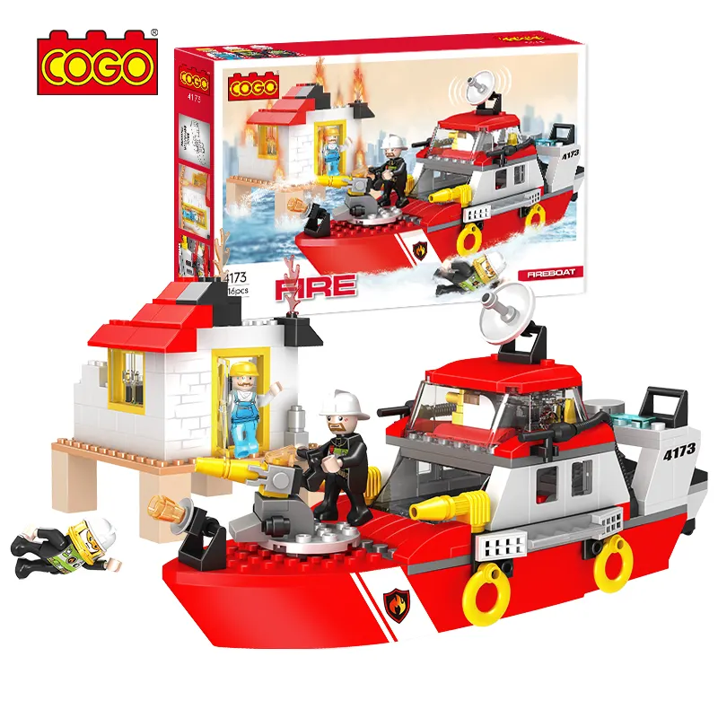 COGO Polizei Feuerwehr mann Figuren bauen Ziegel Stadt Feuerwache Feuer Schnellboot Kinder Bausteine Set