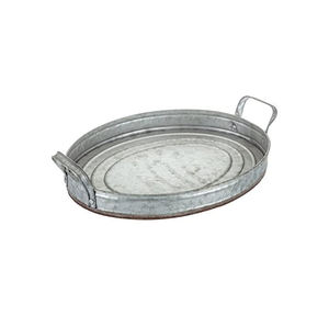 Bandeja de servicio de metal galvanizado hecha a mano con asas de forma ovalada para cocina y mesa de comedor para servir alimentos y aperitivos - Product Image 1