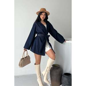 Veste oversize ceinturée 6246 - Style Slap - Bleu marine - Product Image 3