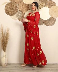 2023 élégant dubaï robes de soirée rouge manches évasées col carré brodé Robe Robe perles longue hiver automne veste moyen - Product Image 5