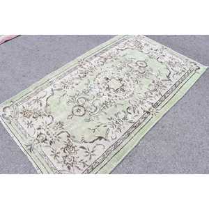 Turkish Rug, 3.9x6.7 ft Area Rug, Green <b>Brown</b> <b>Wool</b> Rug - Product Image 2