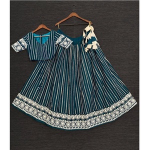 เสื้อเบลาส์ lehenga choli ผ้าฝ้ายพื้นเมืองอินเดียเย็บปักด้ายใส่ทำงานแต่งงาน - Product Image 1