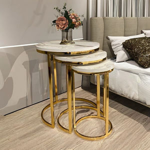 Table d'appoint de lit à quatre pieds légère petite conception en bois en métal pour salle à manger décor à la maison monté au sol - Product Image 6