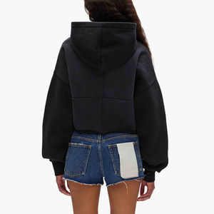 Sudadera recortada de alta calidad, Diseño de manga en contraste, mezcla de algodón suave con capucha, estilo informal de invierno, bolsillo frontal, longitud corta - Product Image 5