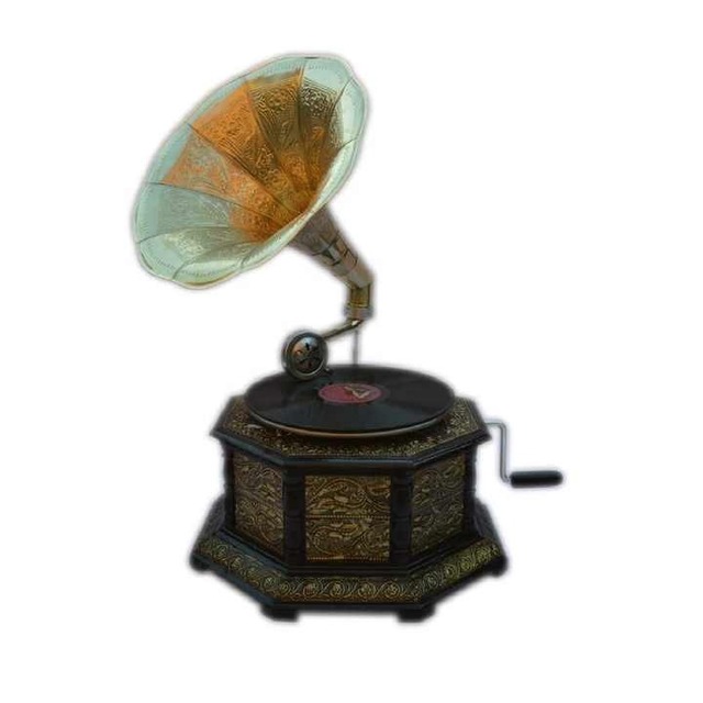 Antique Style Square Gramophone with Brass Horn Decorative Vintage Music Player Sai 1058