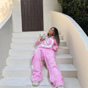 Conjunto Deportivo Informal Unisex de Invierno, Pantalones Acampanados Franceses, Sudadera con Pedrería, 100% Algodón de Punto, Grueso - Product Image 3