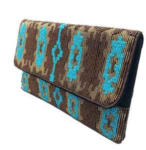 Ikat Pattern Seed Beaded Crossbody Chain Clutch Fashion Handbag for Evening Occasions - Product Image 4