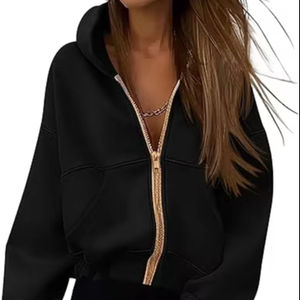 Sudadera con capucha y cremallera para mujer, manga larga, con logo frontal, diseño liso, transpirable, moderna para invierno, con servicio OEM - Product Image 4