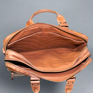 Bolso Mensajero para Portátil de Cuero Genuino Color Bronceado, Maletín de Negocios para Hombre, Estilo Vintage para Oficina, Hecho en EE. UU. - Product Image 3