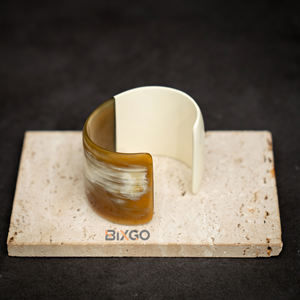 Custom Handicraft Natural Buffalo Horn <b>Cuffs</b>, Half-painted White C-shaped Design <b>Fashion</b> <b>Bracelet</b> - Product Image 3