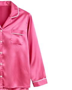 Conjunto de Pijama de Seda Satén Rosa para Mujer, con Botones, Manga Larga, Ropa de Dormir de Lujo, Suave y Brillante - Product Image 3