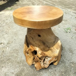 Taburete Rústico de Madera de Teca, Pedestal de Árbol Natural, Mesa Auxiliar con Borde Natural, Estilo Vintage Antiguo, Decorativo, de Madera, Ensamblado - Product Image 2