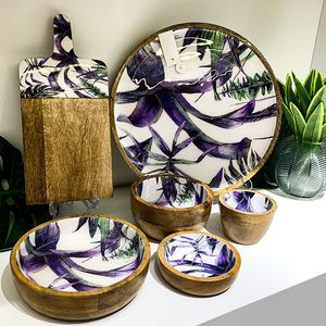 Handmade <b>Large</b> Wooden <b>Serving</b> <b>Bowl</b> with Floral Enamel Interior Eco-Friendly Kitchenware Decorative Salad Fruit <b>Bowl</b> Leaf Decor - Product Image 1