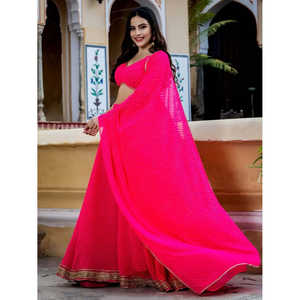 ชุดเลเฮนกาโชลีผ้าจอร์เจตต์พิมพ์ลายลาเฮริยาสีชมพูสวยงามสำหรับงานแต่งงาน - Product Image 6