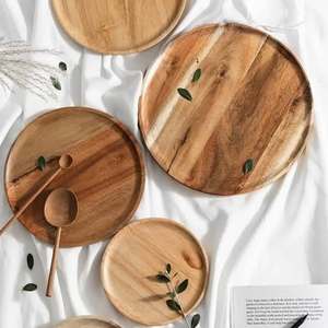 Premium Quality Eco-Friendly Handmade Round <b>Serving</b> Trays and <b>Spoons</b> Made of Acacia Wood with Antique Design - Product Image 1