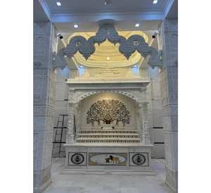 White Marble Temple Pooja <b>Mandir</b> Indoor Spiritual Home Decoration Anti-Corrosion Durable Design Modern Elegance Wall Mount - Product Image 1