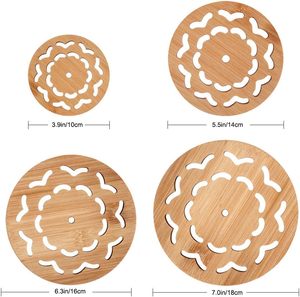 Salvamanteles de bambú de 4 piezas-Salvamanteles resistentes al calor de bambú multifunción para cocina casera, posavasos redondo de varios tamaños para caliente - Product Image 2