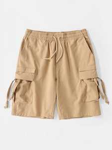 Men's Lightweight Canvas Nonwoven Gym Wide Leg <b>Shorts</b> with Color Stitching Breathable & Eco-Friendly - Product Image 4