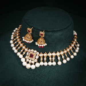 Truyền Thống 22kt Vàng Kundan Vòng Cổ <span class=keywords><strong>Set</strong></span> Polki & CZ Kim Cương Cô Dâu Choker Với Điểm Nhấn Của Ruby Và Ngọc Trai Cho Các Bên Và Quà Tặng - Product Image 2