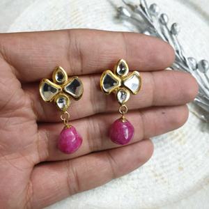 Boucles d'Oreilles Plaqué Or Kundan Miroir Travail Goutte Rose Dangler Bijoux de Mariage Traditionnel Indien Pour Femmes Grossiste Exportation - Product Image 4