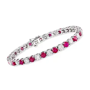 Ruby and Lab-Grown Diamonds Tennis Bracelet in 14K White Gold | Exquisite Fine Luxury | Elegant Sparkle for Every Occasion