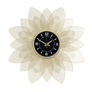 Horloge murale en fer à la mode, Art, hôtel, maison, bureau, chambre à coucher, fait à la main, Design Floral géométrique, mur métallique de luxe - Product Image 2