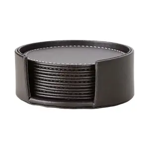 Star Crafts Sous-verres absorbants en cuir poli à usages multiples avec support Tapis de protection de table Sous-verres ronds Tapis pour boissons - Product Image 1