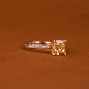Luxurious Yellow <b>Cushion</b> Cut Lab Created Diamond 14KT Gold Plated Pave Setting Round Cut Side Diamond Engagement Ring Girls Gift - Product Image 6